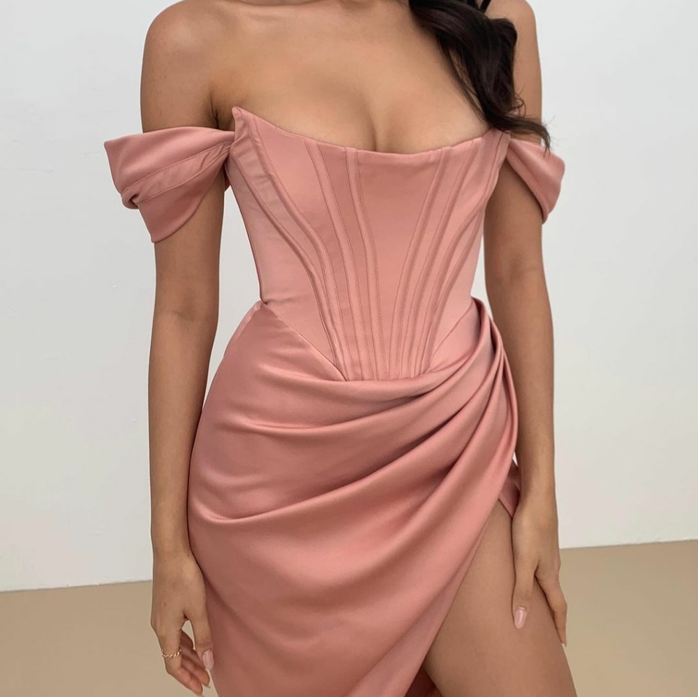 House of CB - Loretta Blush Satin Midi Dress